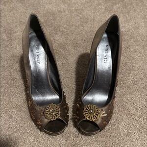 Nine West Metallic Peep Toe Heels